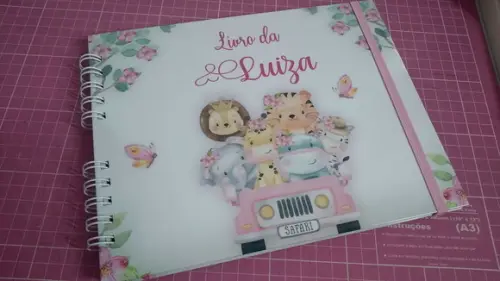 Livro do Bebê Safari Rosa Menina Personalizado
