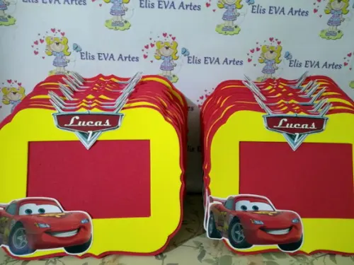 Porta retrato em EVA Carros Disney kit c/10 unidades