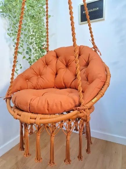 Cadeira Suspensa em Macrame com Almofadas Impermeáveis  balanço