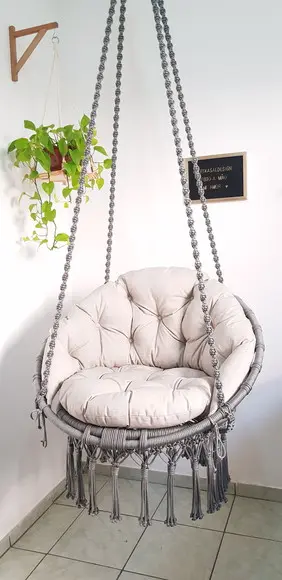Cadeira Suspensa em Macrame com Almofadas Impermeáveis