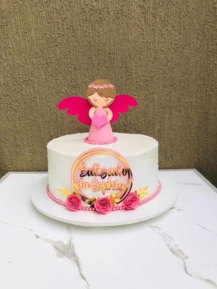 Arquivo de Corte Topo de Bolo Anjinha Batizado Pink