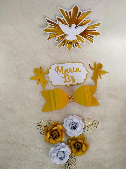 Arquivo de Corte Topo de Bolo Batizado Anjos Flores Laço