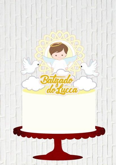 Arquivo de Corte Topo de Bolo Batizado Menino Moldura