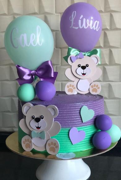 Arquivo de Corte Topo de Bolo Cha Revelação Lilas e Verde 2