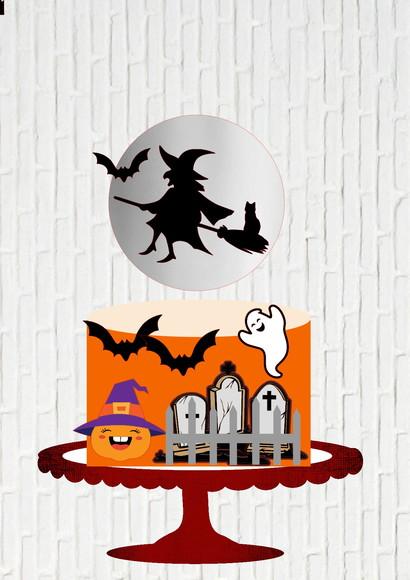 Arquivo de Corte Topo de Bolo Halloween Bruxa Lua