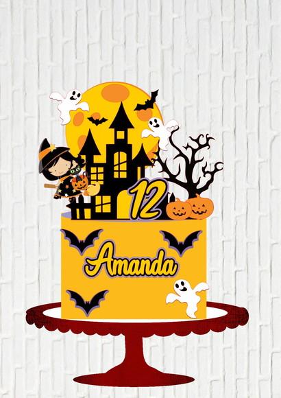 Arquivo de Corte Topo de Bolo Halloween Bruxinha Morena