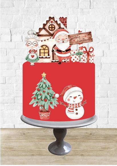 Arquivo de Corte Topo de Bolo Natal Aquarelado