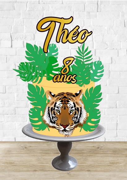 Arquivo de Corte Topo de Bolo Tigre Folhagem