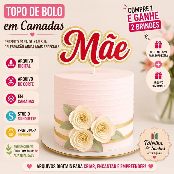 Topo de Bolo Mãe - Dia das Mães Silhouette