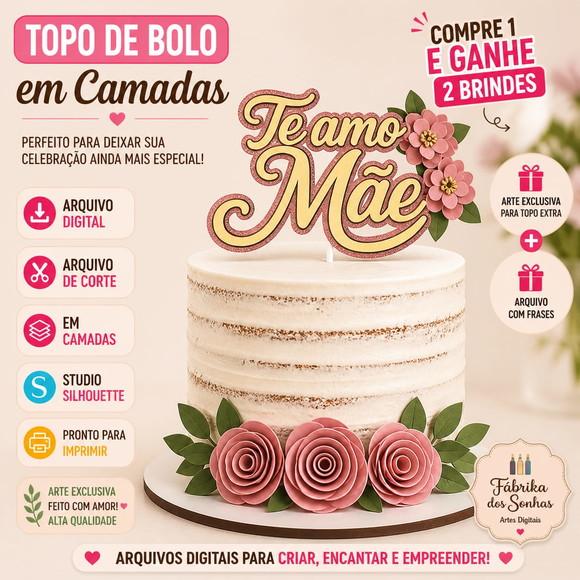 Topo de Bolo Te Amo Mãe - Silhouette