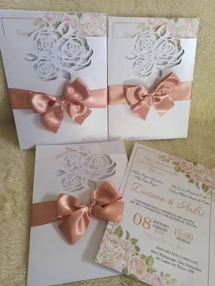 Arquivo Corte Convite Casamento Floral Rose + Kit
