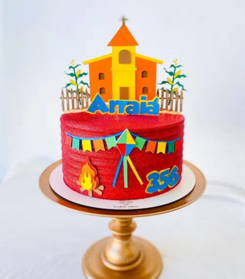 Arquivo Corte Topo de Bolo Junino Igreja e Fogueira