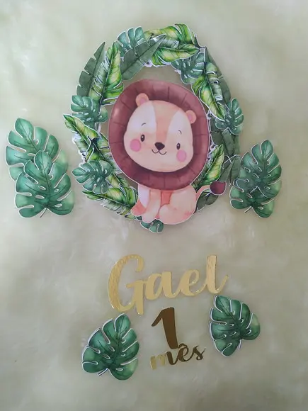 Arquivo Corte Topo De Bolo Leão Safari Baby Folhas