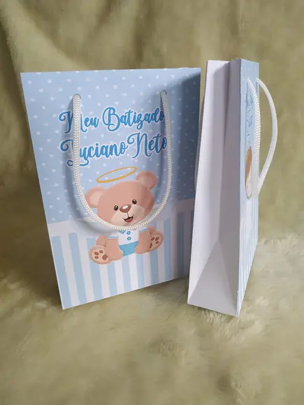 Arquivo de Corte Sacolinha Batizado Anjo e Urso Azul