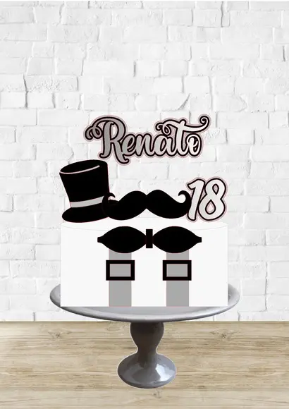 Arquivo de Corte Topo 18 Anos Bigode Chapeu e Gravata