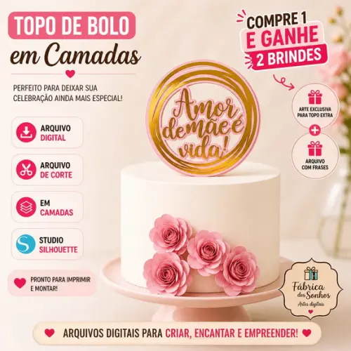 Arquivo de Corte Topo Circular Amor de Mãe É Vida