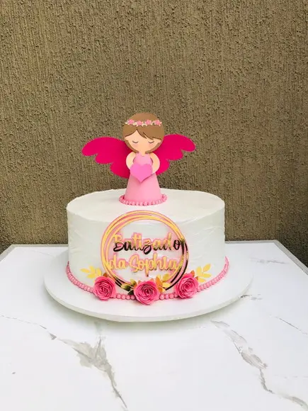 Arquivo de Corte Topo de Bolo Anjinha Batizado Pink
