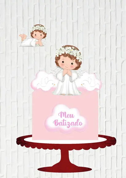 Arquivo de Corte Topo de Bolo Anjinha Nuvens Rosa