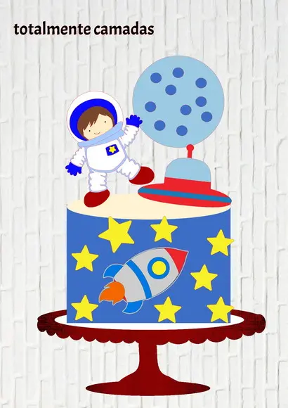 Arquivo de Corte Topo de Bolo Astronauta Camadas