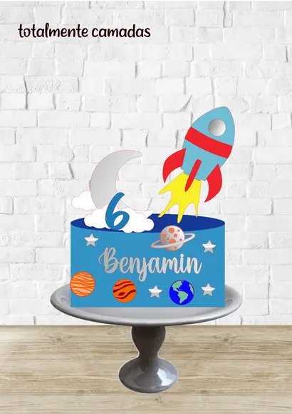 Arquivo de Corte Topo de Bolo Astronauta Foguete