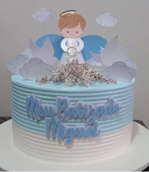 Arquivo de Corte Topo de Bolo Batizado Anjo Azul 3d