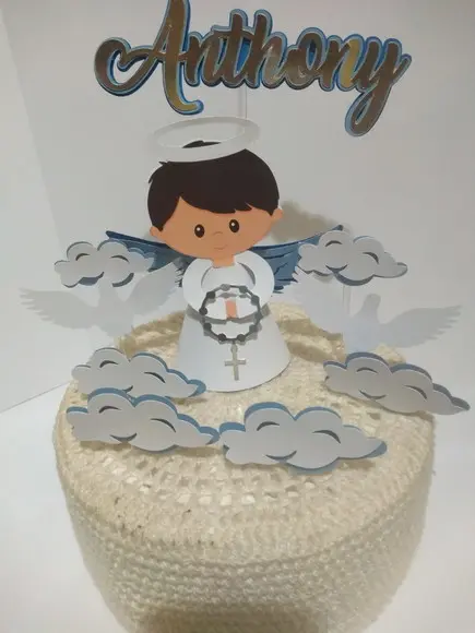 Arquivo De Corte Topo De Bolo Batizado Anjo Moreno 3d