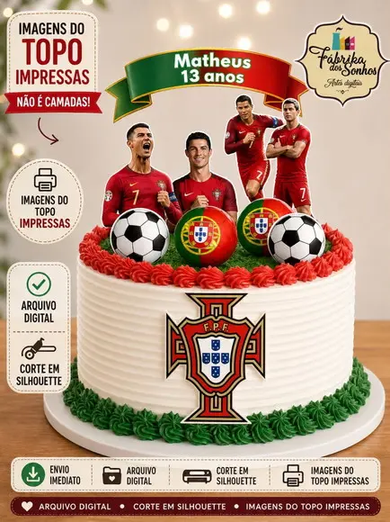 Arquivo de Corte Topo de Bolo Cristiano Ronaldo Portugual