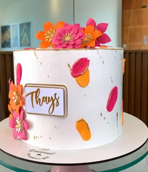 Arquivo de Corte Topo de Bolo Flores Tropical Pink e Laranja