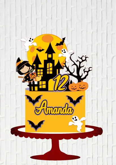 Arquivo de Corte Topo de Bolo Halloween Bruxinha Morena