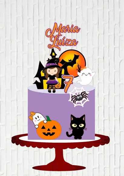 Arquivo de Corte Topo de Bolo Halloween Bruxinha Roxa