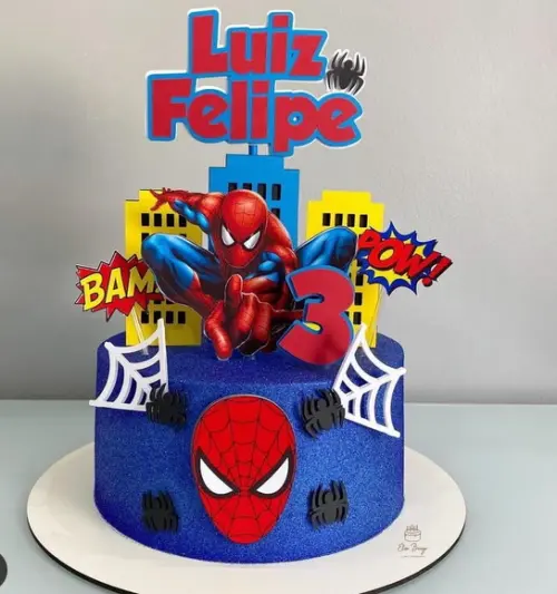 Arquivo de Corte Topo de Bolo Homem Aranha Prédio e Teias