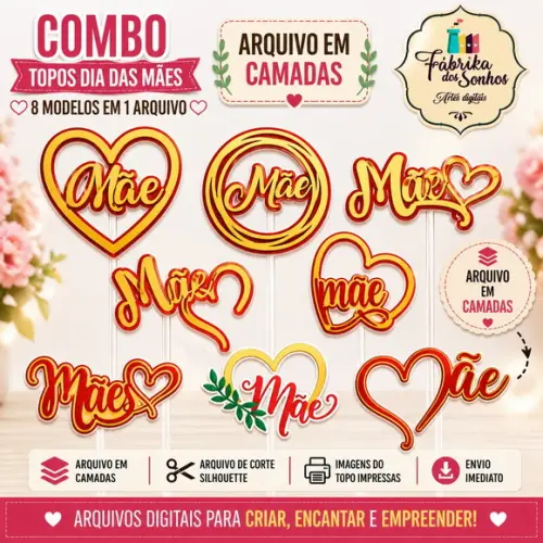 Arquivo de Corte Topo de Bolo Mãe Combo