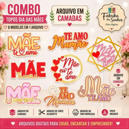 Arquivo de Corte Topo de Bolo Mãe Te Amo