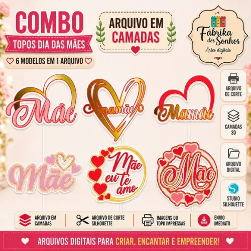Arquivo de Corte Topo de Bolo Mãe, Mamãe, Mainha