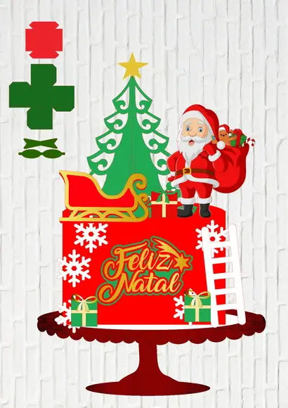 Arquivo de Corte Topo de Bolo Natalino Papai Noel Arvore 3d