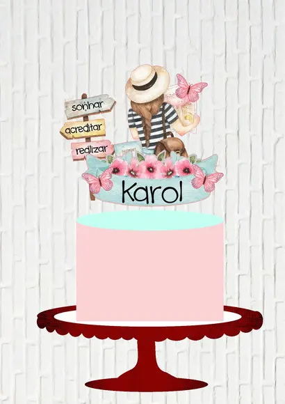 Arquivo de Corte Topo de Bolo Viagem Menina Morena