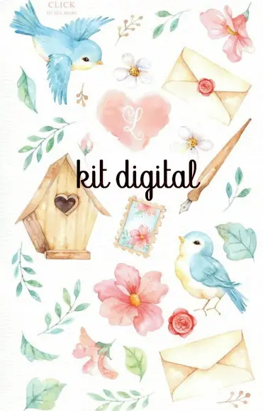 Kit Digital Pássaros Aquarela