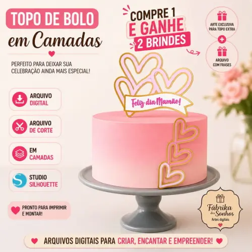 Topo de Bolo Dia das Mães em Camadas