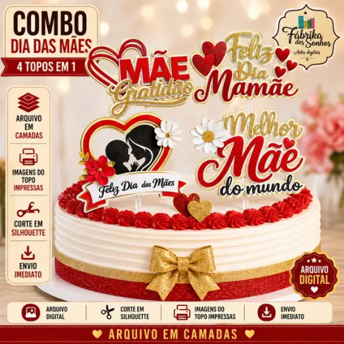 Topo de Bolo Dia das Mães (combo)