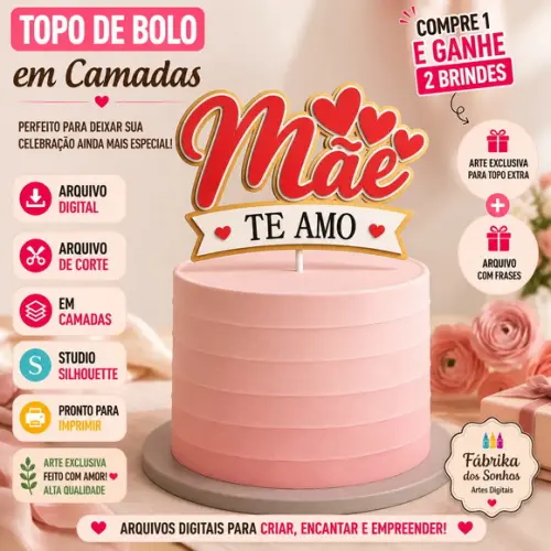 Topo de Bolo Mãe Te Amo - Silhouette