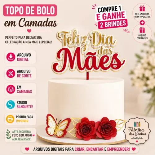 Topo de Bolo Feliz Dia das Mãe - Silhouette