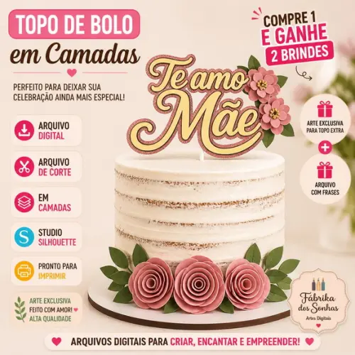 Topo de Bolo Te Amo Mãe - Silhouette