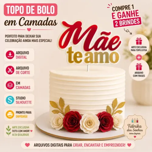 Topo de Bolo Te Amo Mãe - Silhouette