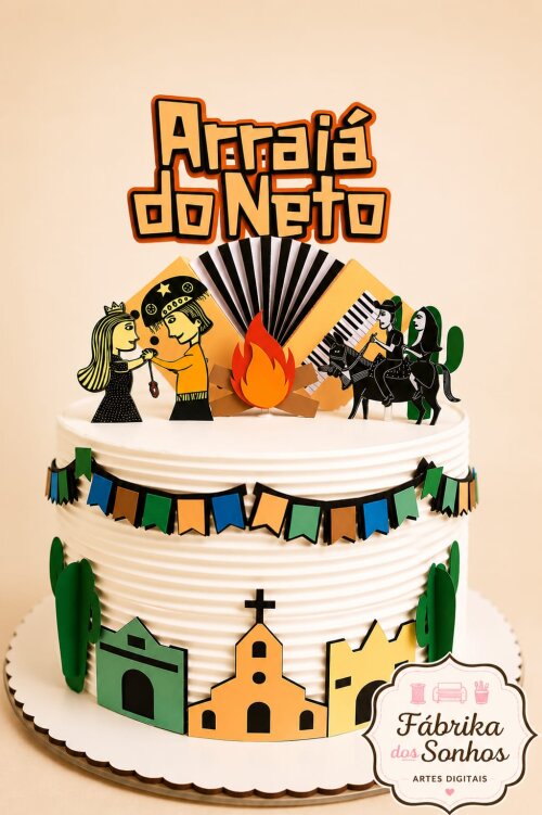 Arquivo de corte topo de bolo festa junina xilogravura