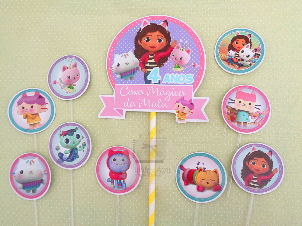 Topo de Bolo Kit personalizado com toppers