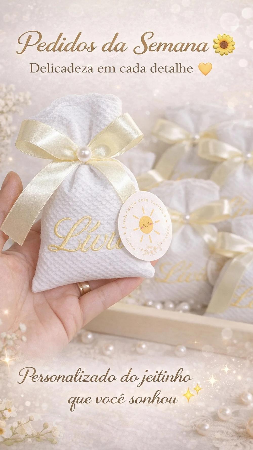 10 Sache Perfumado bordado com nome para Lembrancinha de batizado
