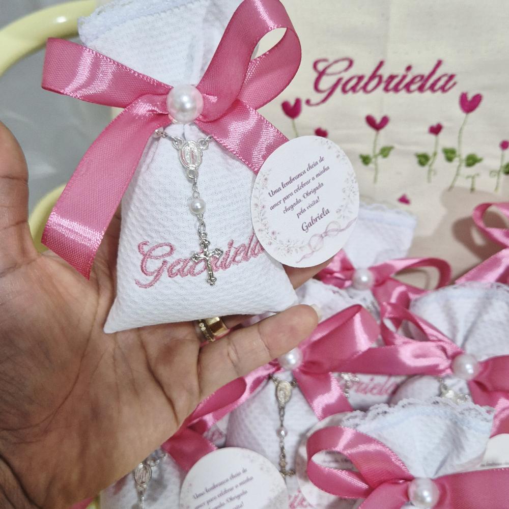 10 Sache Perfumado bordado com nome para Lembrancinha de batizado