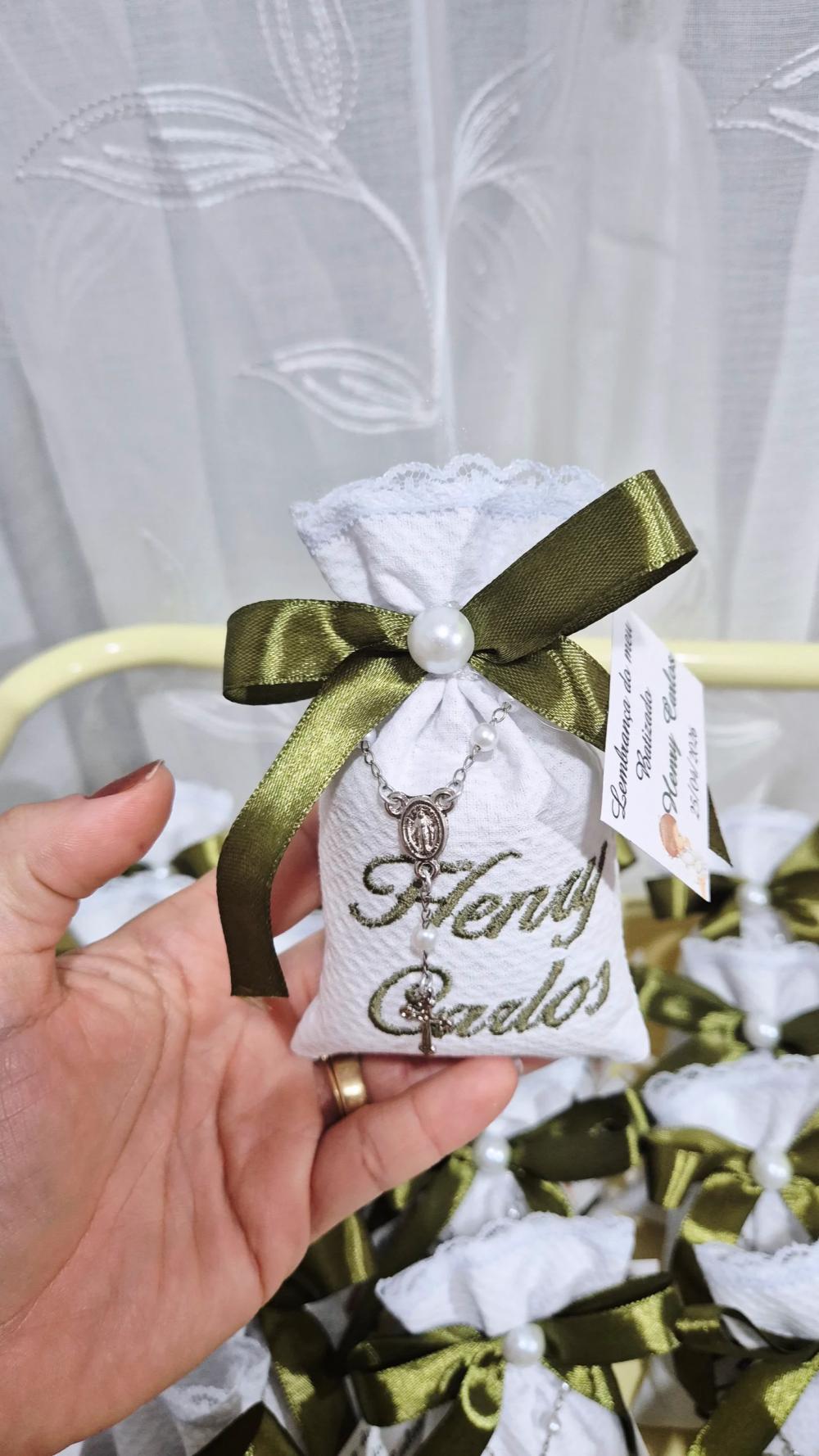 10 Sache Perfumado bordado com nome para Lembrancinha de batizado