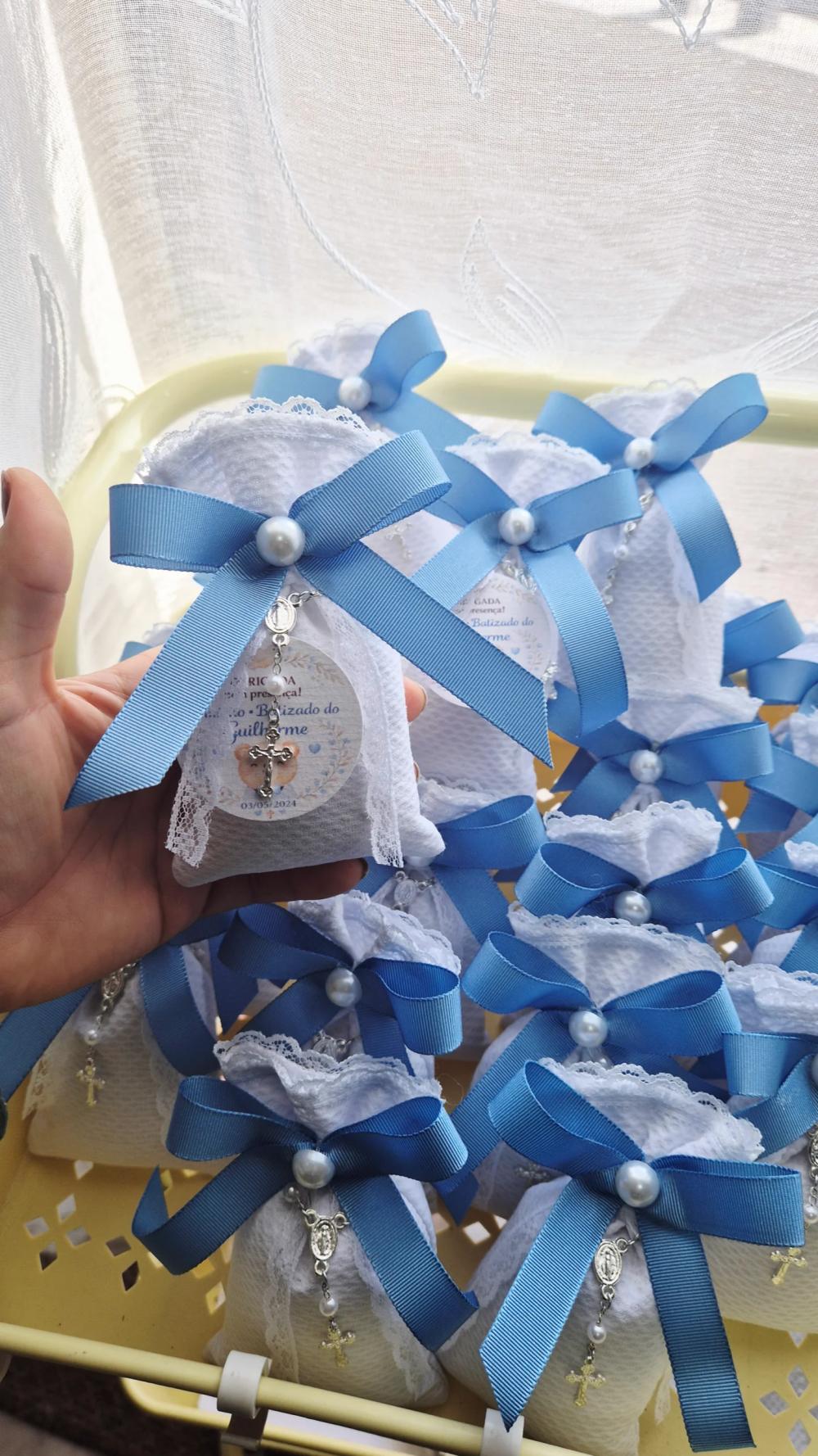 10 Sache Perfumado bordado com nome para Lembrancinha de batizado
