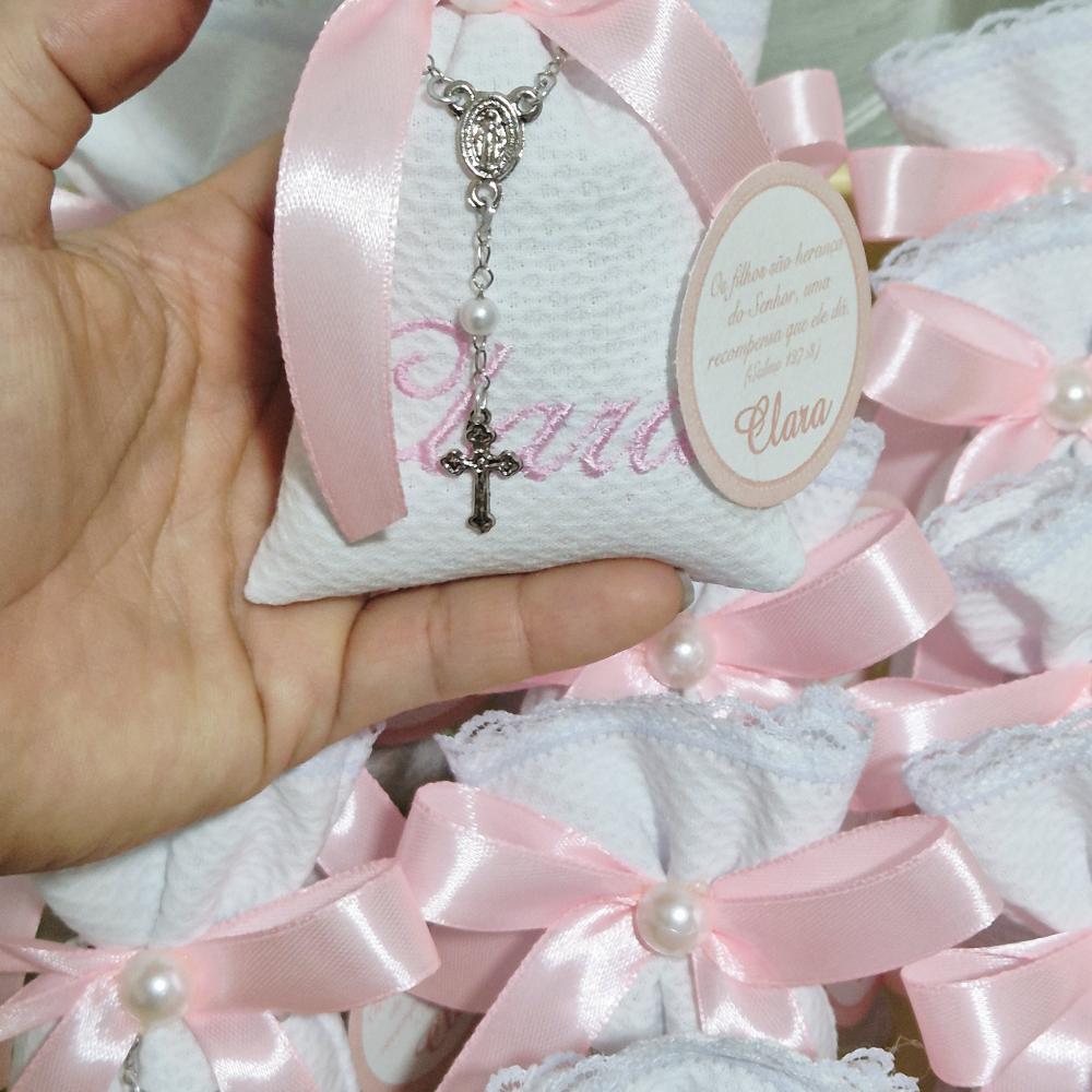 10 Sache Perfumado bordado com nome para Lembrancinha de batizado